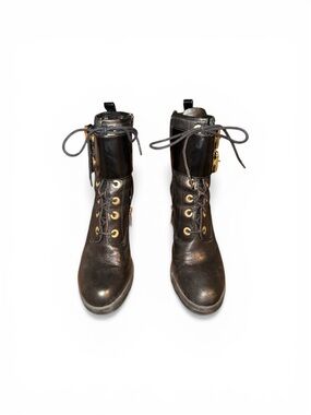 Guess Black Lace-Up Combat Boots with Gold Hardware